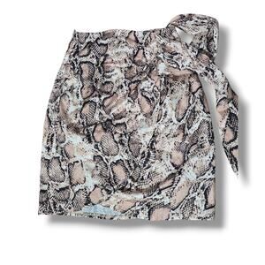 PrettyLittleThing Snakeskin Print Draped Tie Waist Mini Skirt Size 0